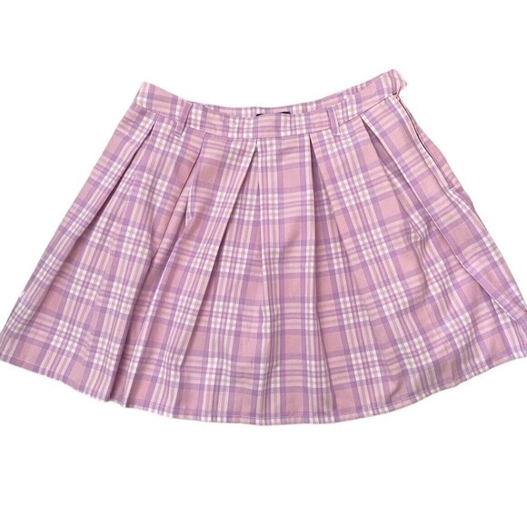 Coquette Y2k Style Sexy Schoolgirl Plaid Skater Skirt Pink Purple Pleat Sz 6 - Picture 1 of 9
